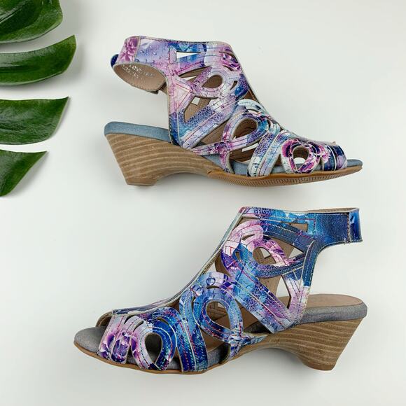 Spring Step L'Artiste Flourisha Caged Sandals Heels Blue Pink Womens 37 US 6.5 7 - Picture 8 of 11
